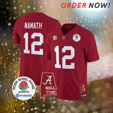 Joe Namath 12 Crimson Tide Crimson 2026 Rose Bowl Stitched Jersey " All Sizes "