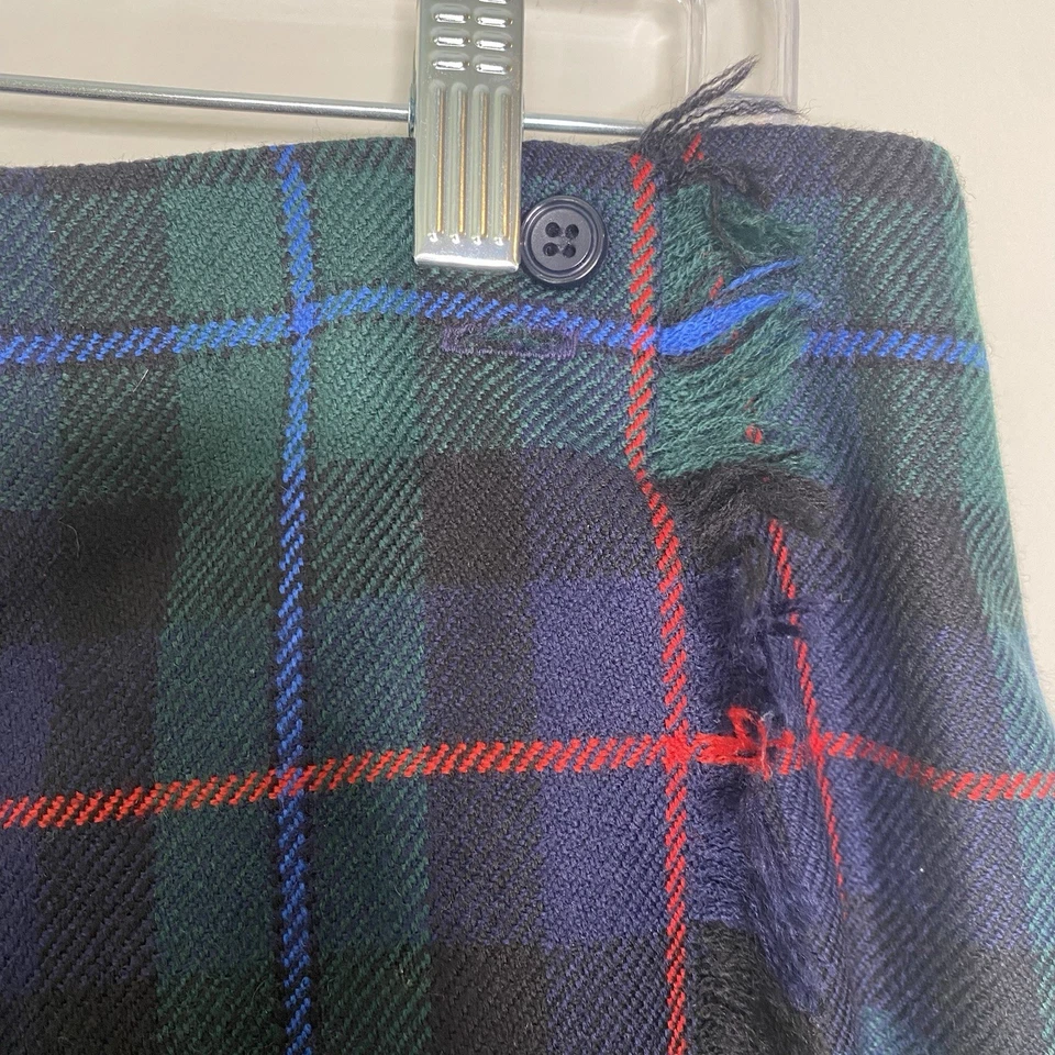 复古 Rafaella 100% 精纺羊毛格子流苏裹身长裙 14 码 — 第 4/4 张图片