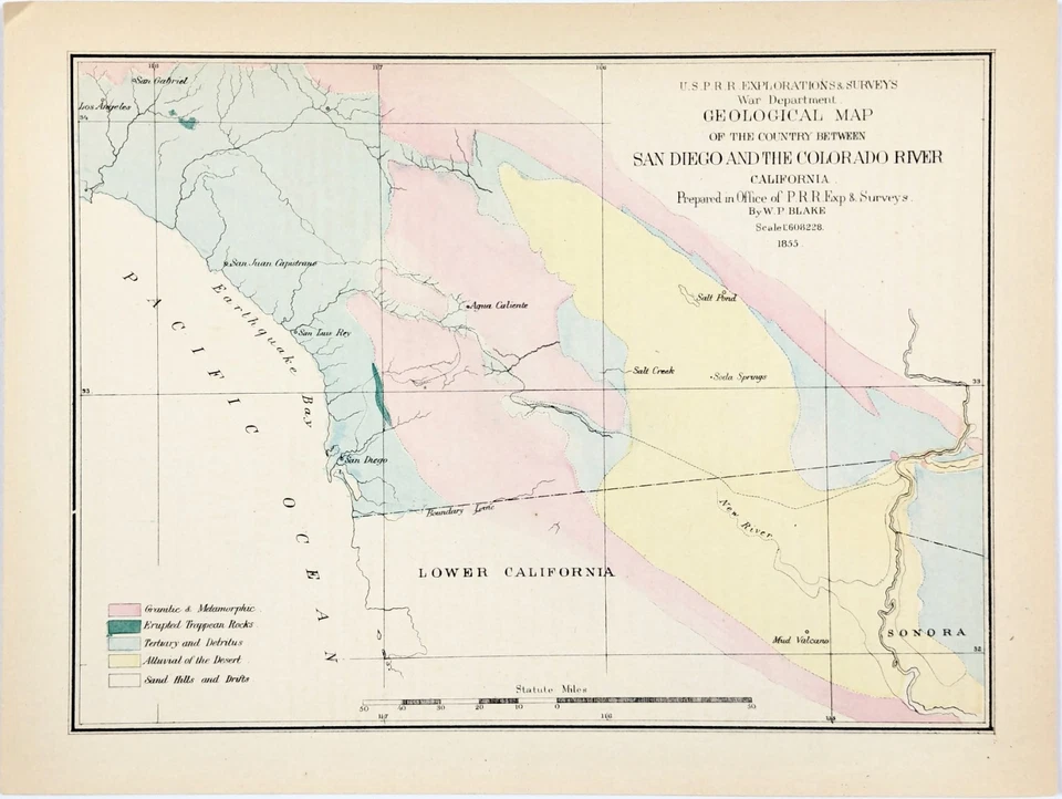 Mapa 1855 SUR DE CALIFORNIA ORIGINAL San Diego Colorado River William Blake Foto 2 de 4
