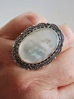 Vintage Carol Brodie Rarities Mother Of Pearl Statement Ring 8 Sterling Silver