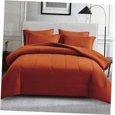 Size Comforter Set 7 Pieces Bed in a Bag - Down Alternative Queen Burnt Orange