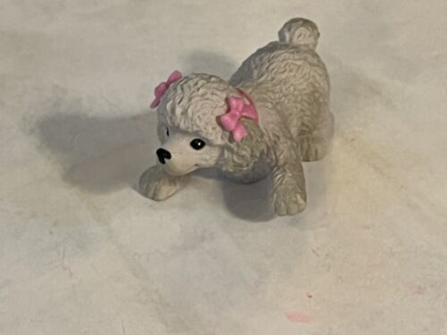 Plastic Gray Nodder Head Poodle W/ Pink Bows Toy Dog