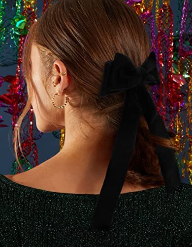 Arcos para el cabello para mujeres niñas cinta de terciopelo arco negro clips para el cabello de colección tiburón... - Imagen 4 de 6