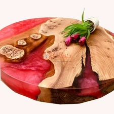 Red Resin Epoxy Acacia Wooden Handmade Customize Table Top Handmade Living Decor