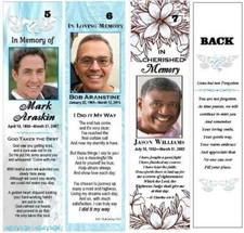 (5) PERSONALIZED LAMINATED MEMORIAL FUNERAL BOOKMARKS -8.25 X 2.1 in.