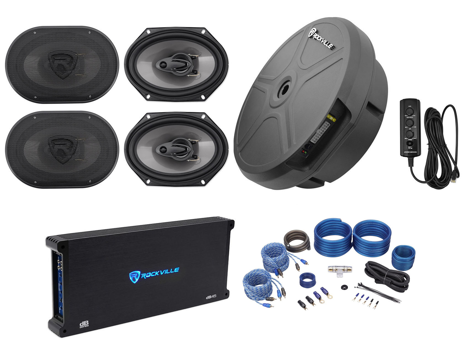 4 Автомобильные колонки Rockville RV683A 6x8 Усилитель Скрытый источник питания для запасного колеса 6919000₽