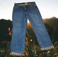 Natural Reflections Size 14 Lined Straight Leg, Brown Tan Plaid Denim Blue Jeans