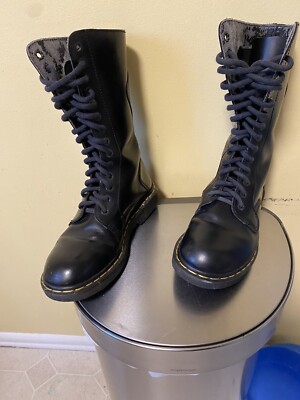 希少 VINTAGE Dr.Martens 14ホール UK8/27 Vintage Dr. Martens Black Leather Boots 14 Eye - Made In England