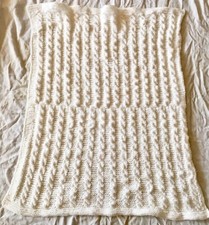 Handmade Cable Knit Crocheted White Baby Christening Baptism blanket