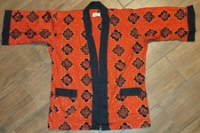 Pleetway Kimojama kimono robe  belt Red  black Oriental geometric fan VTG 60's