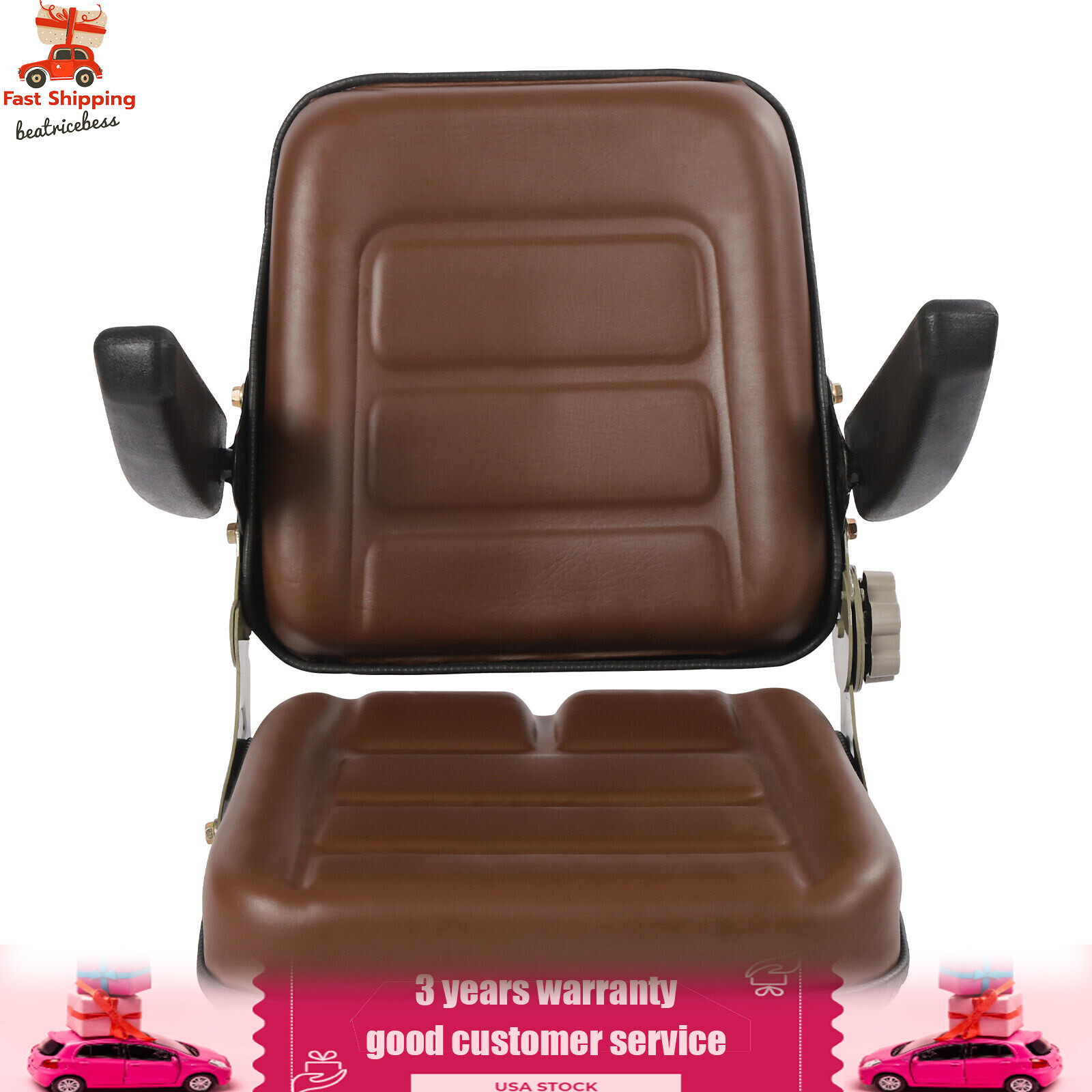 Excavator Forklift Seat Lawn Mower Tractor Seat with Adjustable Backrest&Armrest