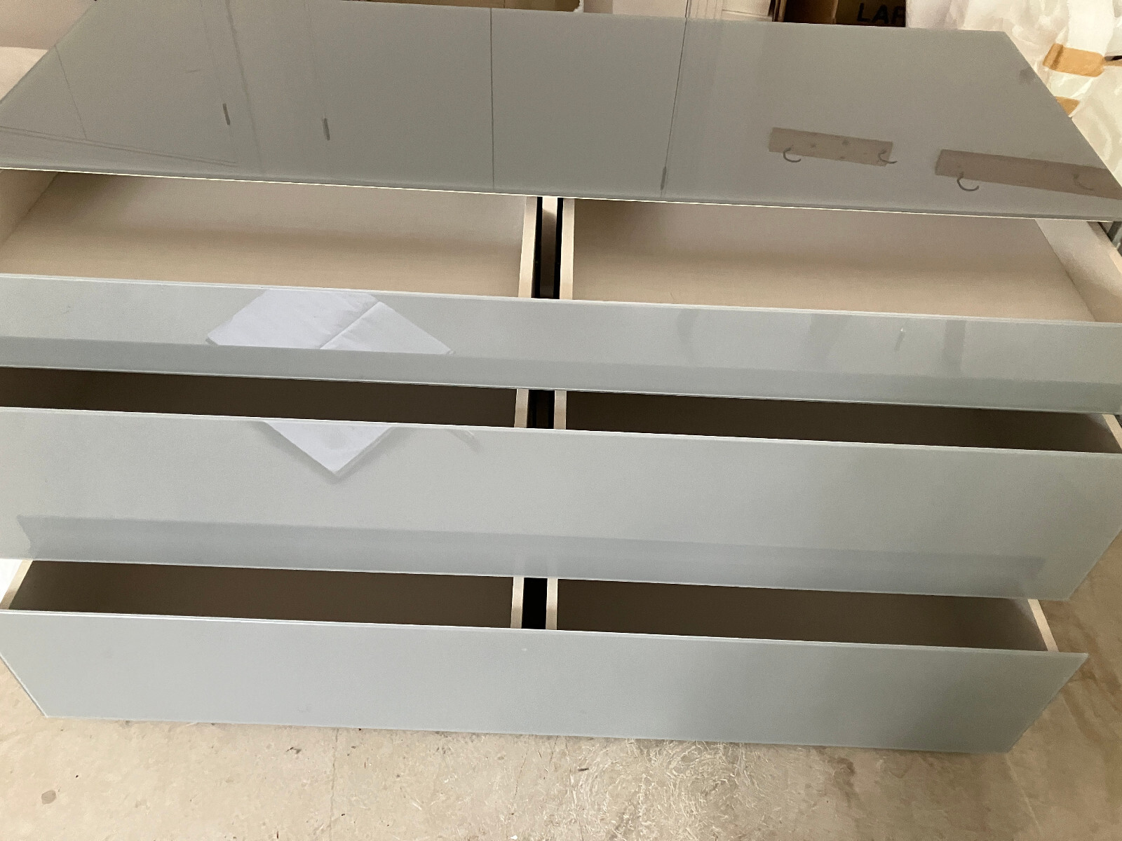 DWELL 3 Drawer chest of drawers GREY LACQUER 140L X 70H X 53D eBay