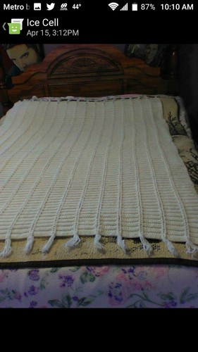 VTG HANDMADE CROCHETED AFGHAN Blanket WITH HANDMADE TAG 46" X 64" Cream--Wedding