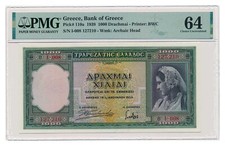 GREECE banknote 1000 Drachmai 1939 PMG MS 64 Choice Uncirculated