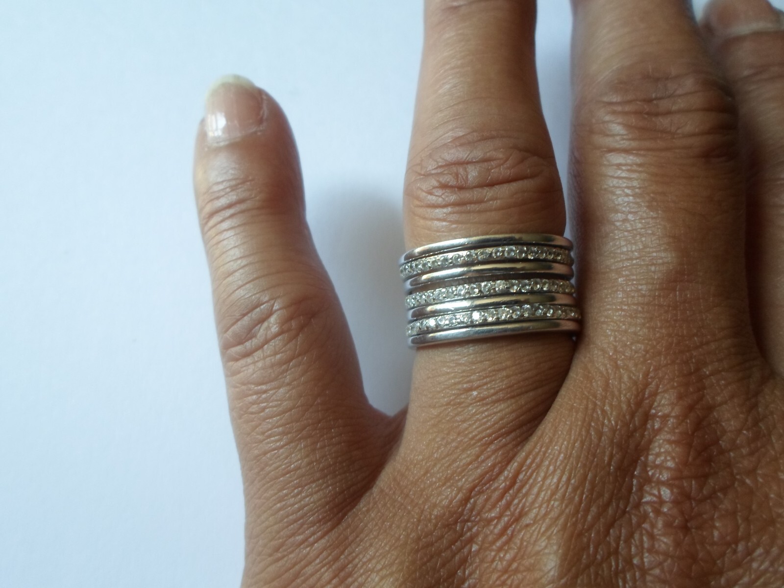 solid silver ring, multi row, zirconiums, size 58 - image 2