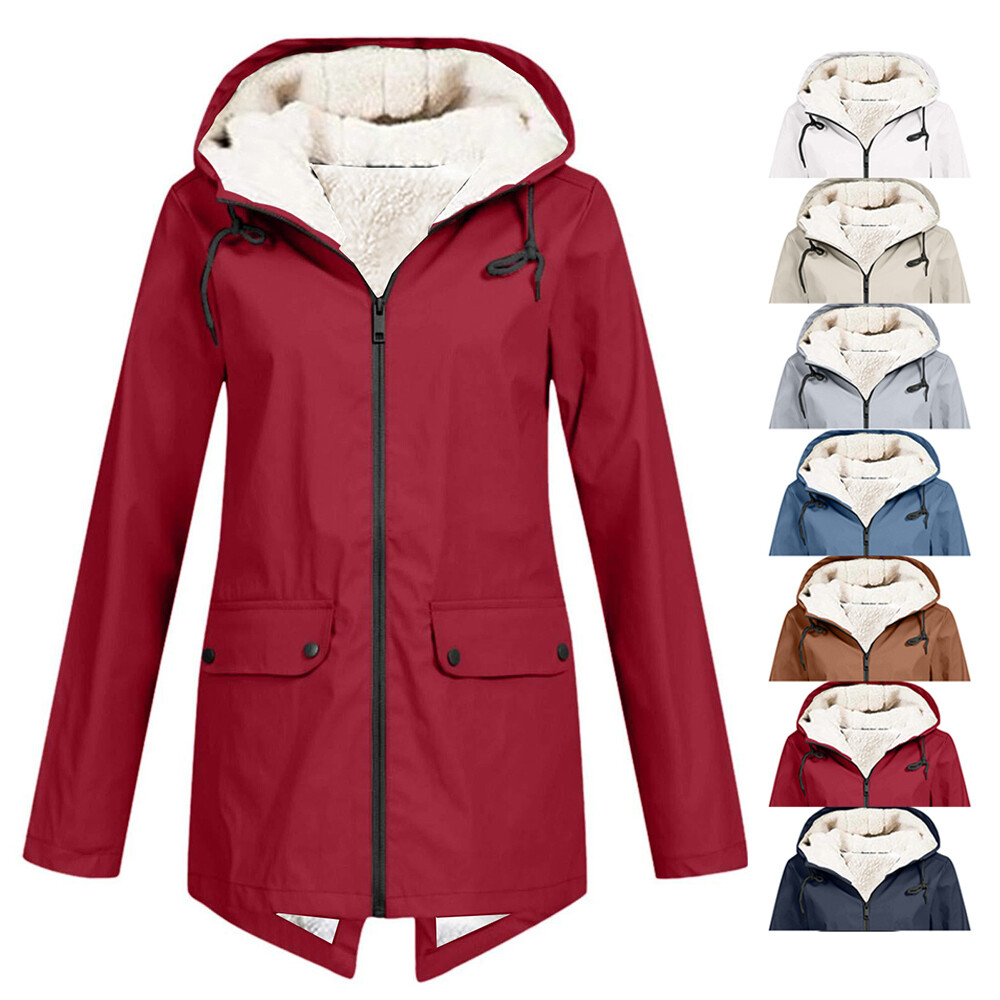 Mujer Chaqueta Forrada Abrigo con Capucha Parka Senderismo Sólido Cremallera "