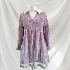 Axes Femme lavender lace dress with bow accent Two-piece set 