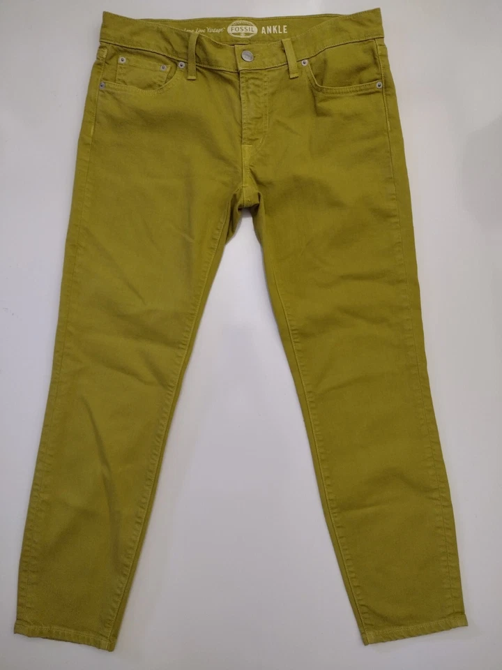 Jeans al tobillo Fossil para mujer 30 rectos amarillos de mezclilla larga vida vintage auténticos Foto 3 de 4