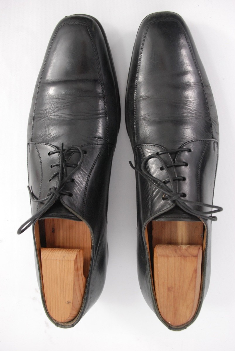 Santoni Italy Black Leather Apron Toe Men display picture 1
