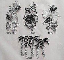 Grey/Black Rose,Anthurium,Tulip Flower,Coconut Tree Embroidery Applique Patch