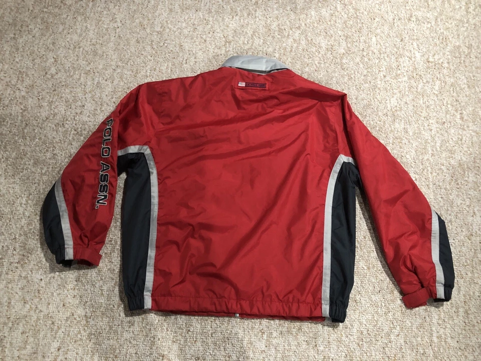 U.S Polo Assn. Full Zip Hidden Hood Jacket Color Red/Gray  Fleece lining Size Lg - Image 2 of 4