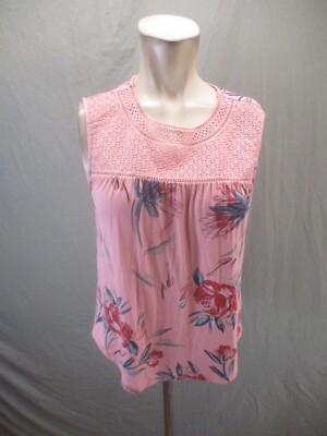 Daniel Rainn Size PXS Women Pink Floral Cotton Lace Detail Sleeveless Blouse 690