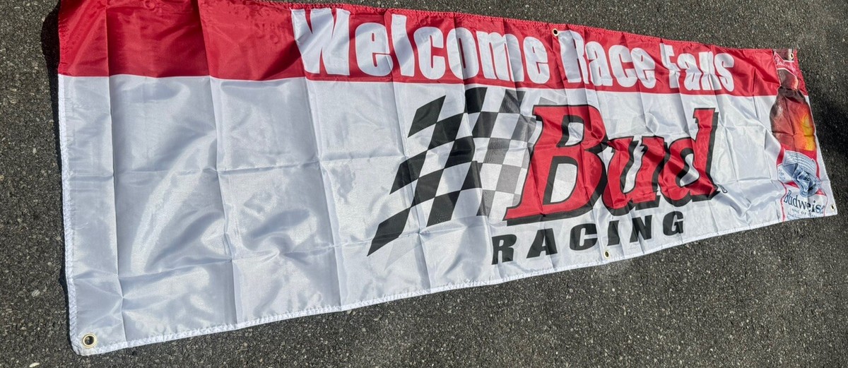 🏁🍺 Retro-Inspired Bud Racing Banner – 2x8 Feet – Classic NASCAR