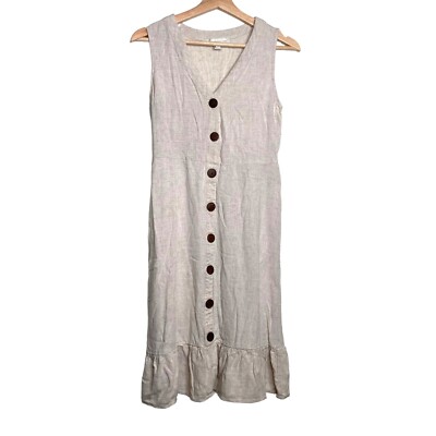 Monteau Los Angeles Beige Linen Blend Ruffled Hem Button V-Neck Dress Girls  XL | eBay
