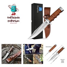 5.8 inches Fixed Blade Hunting Knife Genuine Leather Handle Bowie Knife with ...