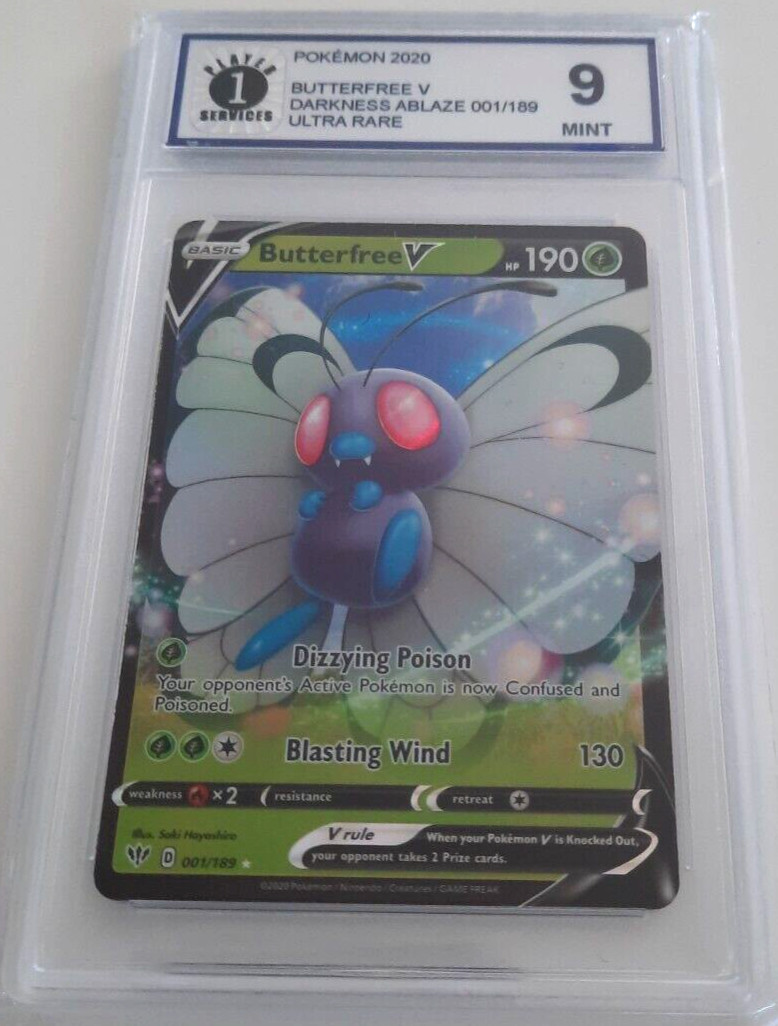 Butterfree V 2020 Pokemon Darkness Ablaze 001/189 Ultra Rare P1S 9 Mint Graded