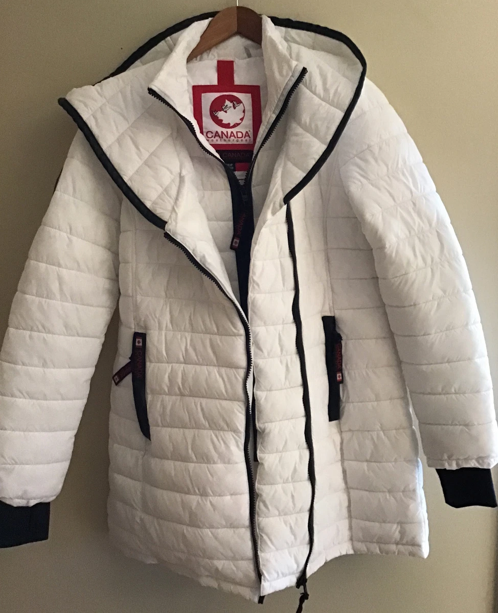 Canada Weather Gear Womens White Puffer Coat Hood Double Zipper