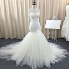 Tulle Pleated Mermaid Wedding Dresses Sleeveless Off Shoulder Bridal Gowns Train