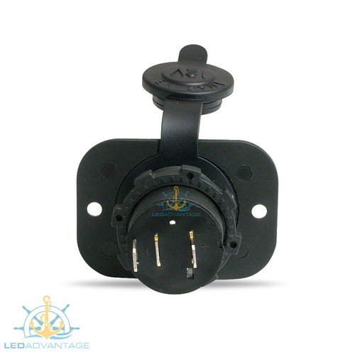 2 X 12V FLUSH MOUNT BLUE LED ILLUMINATED POWER SOCKET PLUG - BOAT/MARINE/CARAVAN - Picture 4 of 4