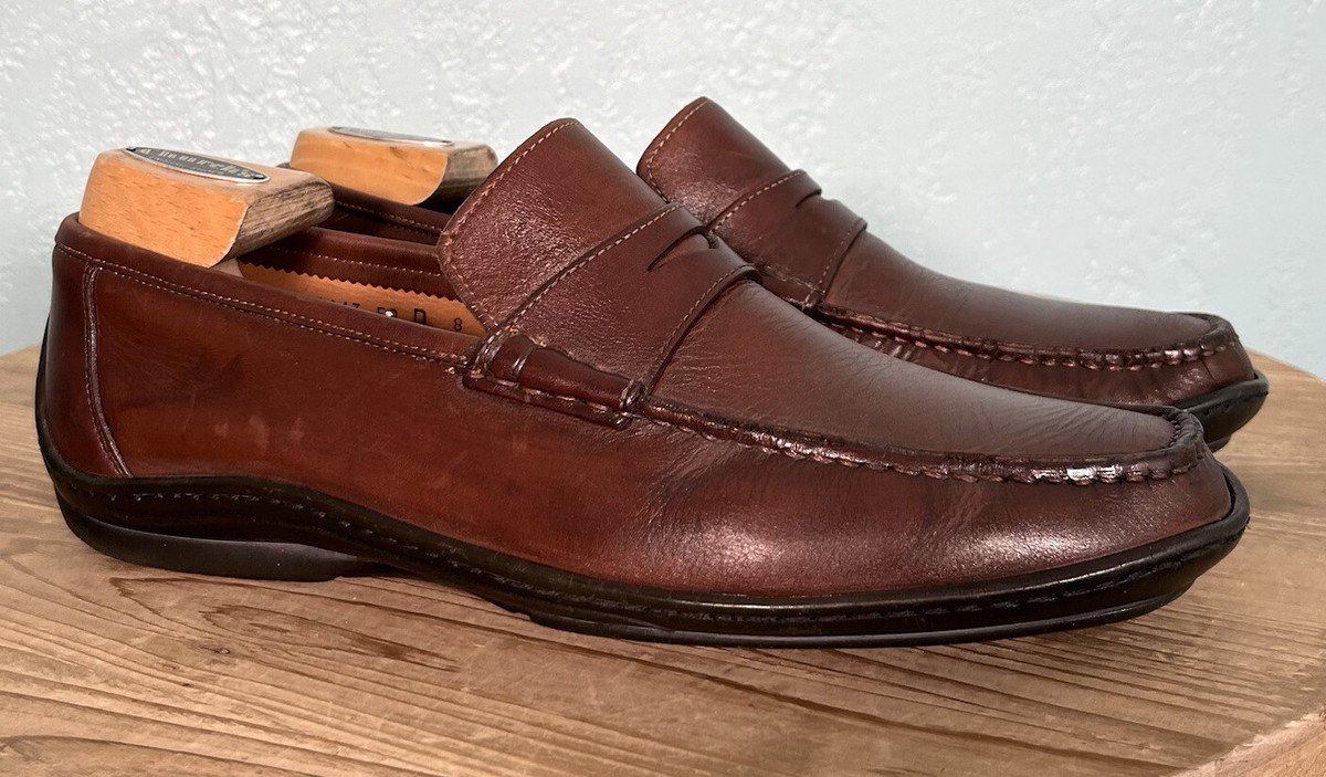 Santoni Men’s soft furnishes  Brown Leather Penny Loafers. Size 8 Santoni Men main image 3