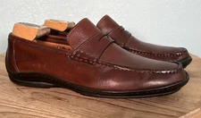 SANTONI Made in Italy Brown Leather Penny Loafers Shoes Comfort Soles Mens 8 D