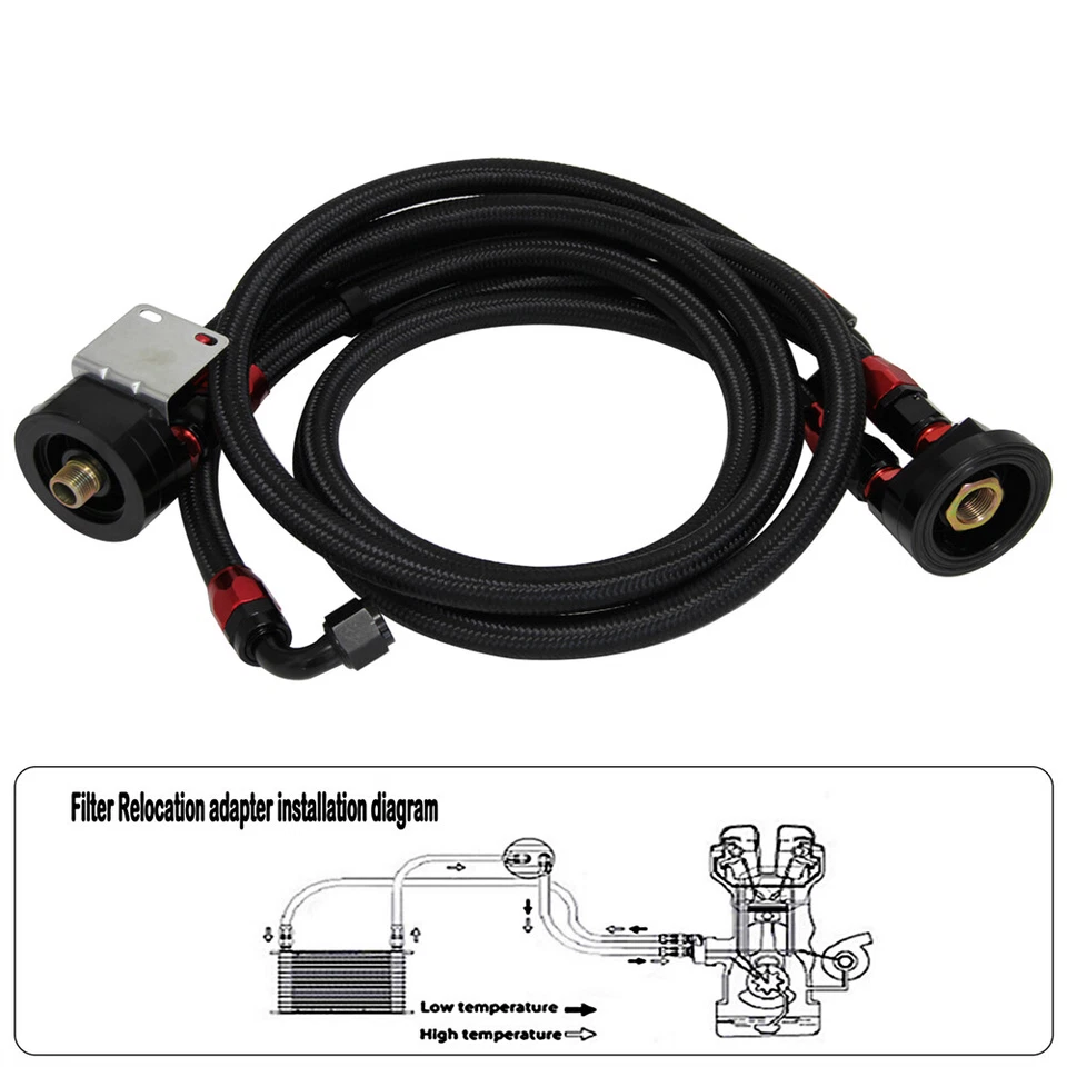 Universal Steel Braided Oil Line With AN10 Oil Filter Relocation Adapter Kit BK - Image 4 of 4