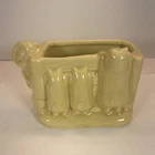 Vintage Shawnee? Pottery Planter Three Little Pigs Looking Over Fence Yellow USA