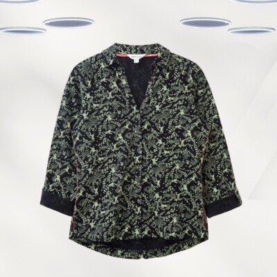 Ex White Stuff Women's Long Sleeve Printed Jersey Shirt in Black Monkey (Defect)