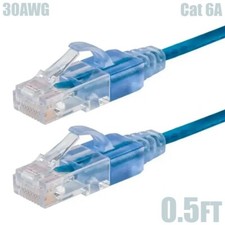 0.5FT CAT6A RJ45 Network LAN Ethernet UTP Cable Cord Snagless Boot 30AWG Blue