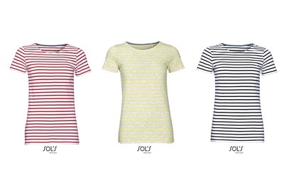 Streifen Maritim Damen Rundhals Striped T-Shirt Miles Gestreift SOL´S 1399 NEU