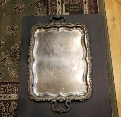 Antique Serve Tray Silver Platter Lg X Handles Silverware