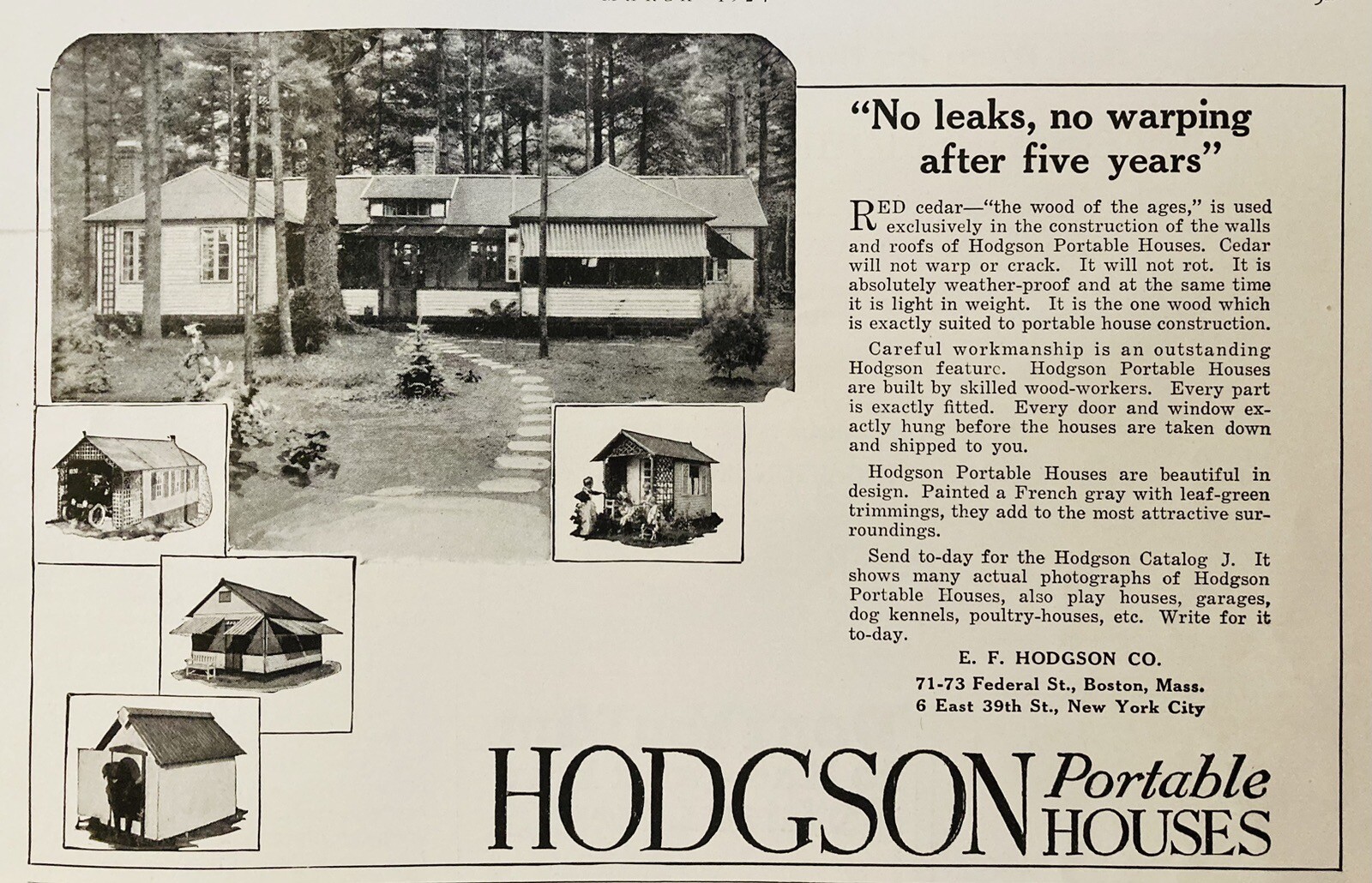 1924 AD.(N16)E.F. HODGSON CO. BOSTON. HODGMAN PORTABLE HOUSES, CAMPS