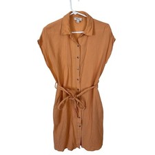 Style & Co Womens Peach Gauzy Shirt Knee Length Dress Pockets Full Buttons Small