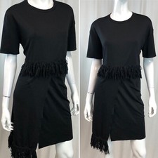 Zara Trafaluc Womens Small Black Short Sleeve Fringe Stretchy Sheath Shirt Dress