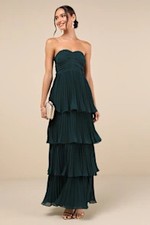 Lulus Seriously Sensational Strapless Tiered Maxi Dress Green M