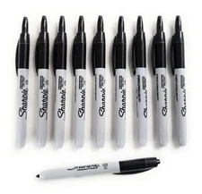 Sharpie Markers: 10 Permanent Marker Lot: FINE POINT Retractable BLACK Ink