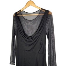 Vera Wang Black Sheer Mesh Long Sleeve Dress Draped Neck Open Back Size 12