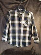CHAPS BOYS LONG-SLEEVE BLUE  WHITE PLAID DRESS SHIRT - SZ L 14 / 16 EXCELLENT 