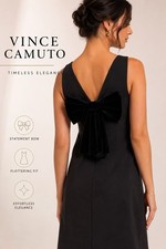 Vince Camuto Black Velvet Bow Back Shift Dress VC5M6828 Womens Size 6 NWT