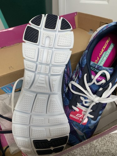 New Skechers Flex Appeal Memory Foam Navy Floral Bloom Sneakers Size 9 Flamingo - Picture 4 of 5